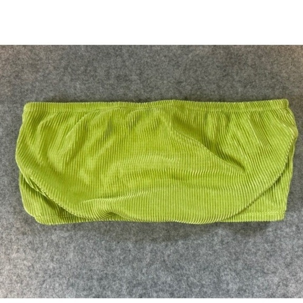 Neon Y2K 80's Tube Top Women XL Lime Green Pleated Bandeau Strapless Festival